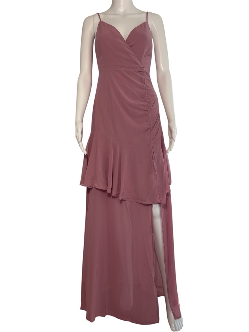 Maniju Women's Maxi Dusty Rose High-Low Spaghetti Strap Dress Size S NWT